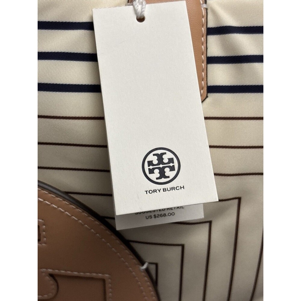 Tory Burch Ella Printed Tote Box Stripe Natural Vachetta Canvas Shopper New $268 - Picture 5 of 7
